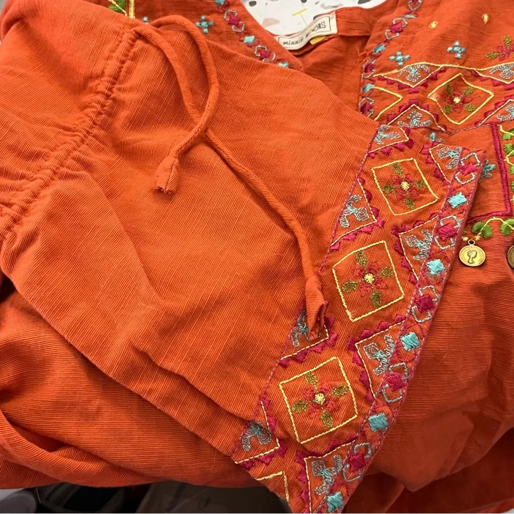 Vintage Y2K Minnie Minors Embroidered Tunic Pant Set Coin Detail Coral 6/7